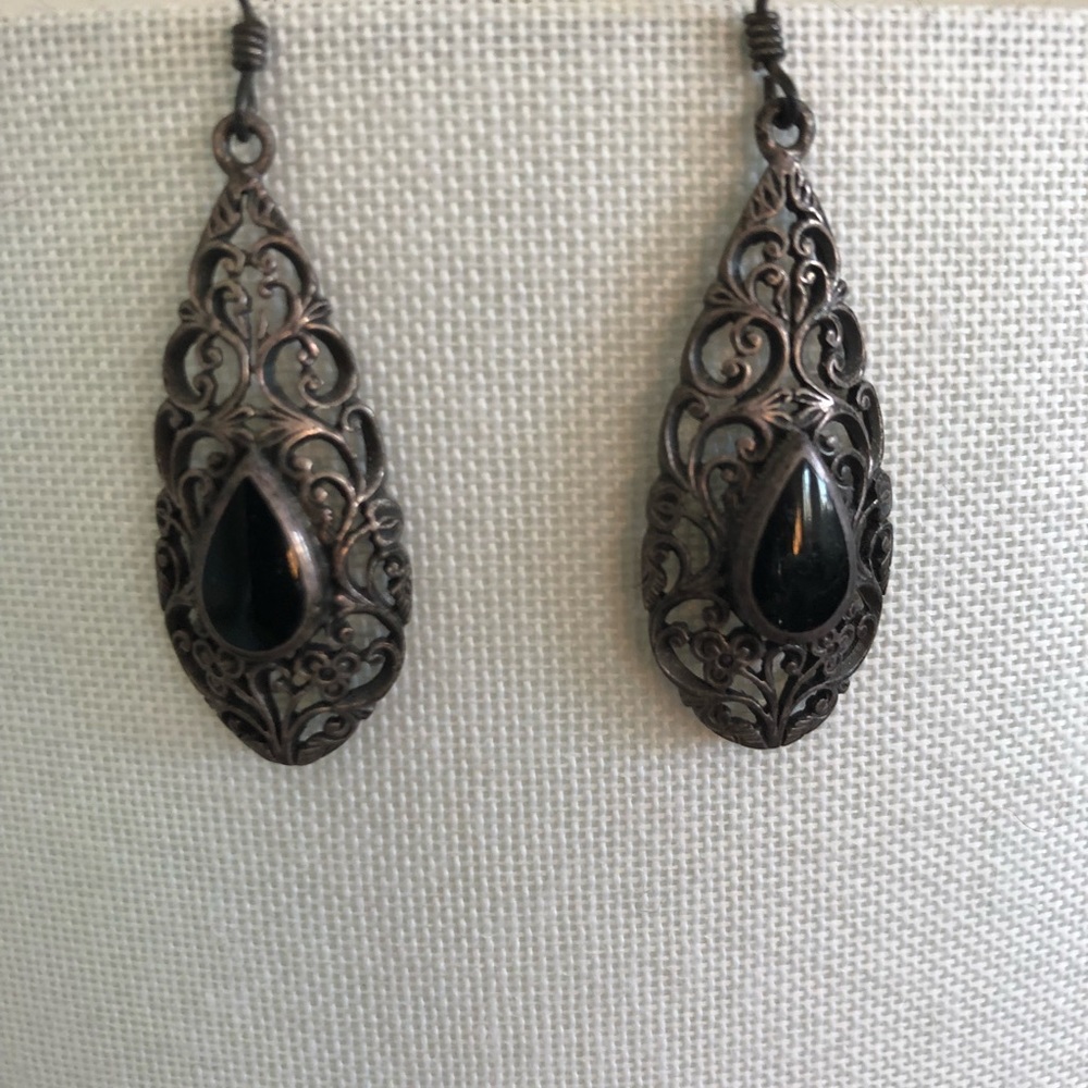 Vintage tear drop earrings with black accents